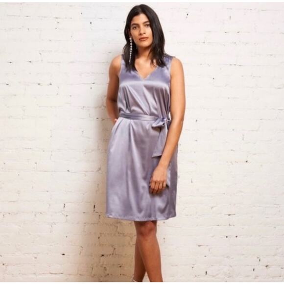Universal Standard Size S 14 16 Spencer Slip Dress Tie Waist Satin Pockets - Picture 1 of 7